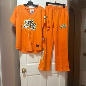 FUBU Bright Orange Two-Piece Baseball Jersey & Pants Set